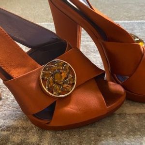Pumpkin Spice Satin open toe Cross strap Platform Shoes with Jewel Button